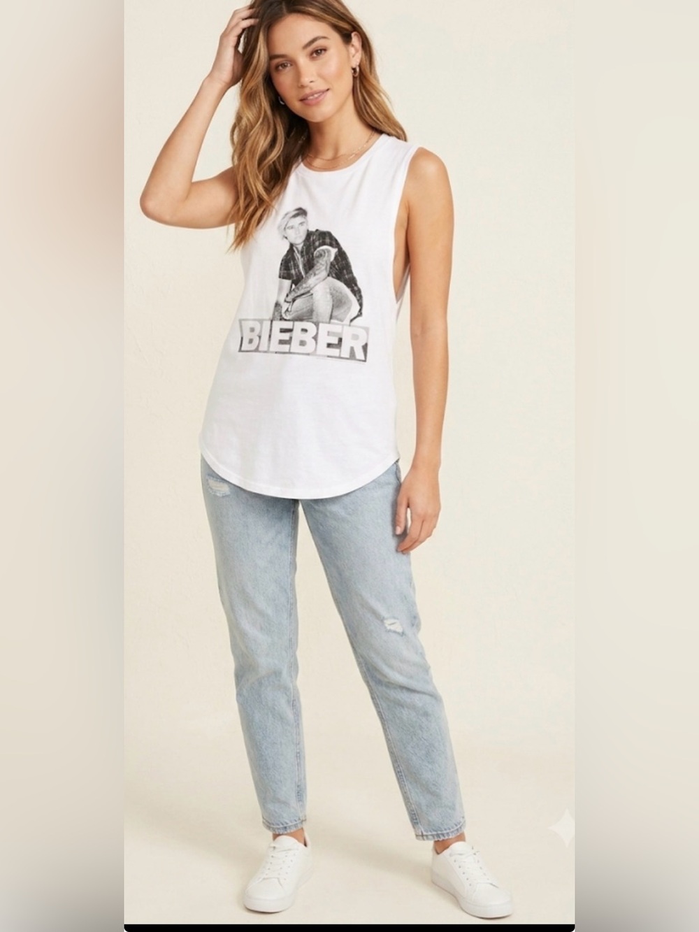 Justin Bieber white tank top size S/M